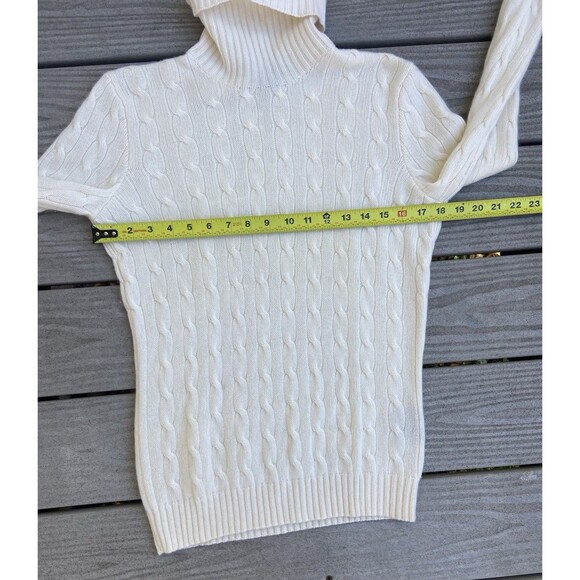 Ralph Lauren Black Label Women’s L Cashmere Ivory Turtleneck Cable Knit Sweater - Picture 13 of 16